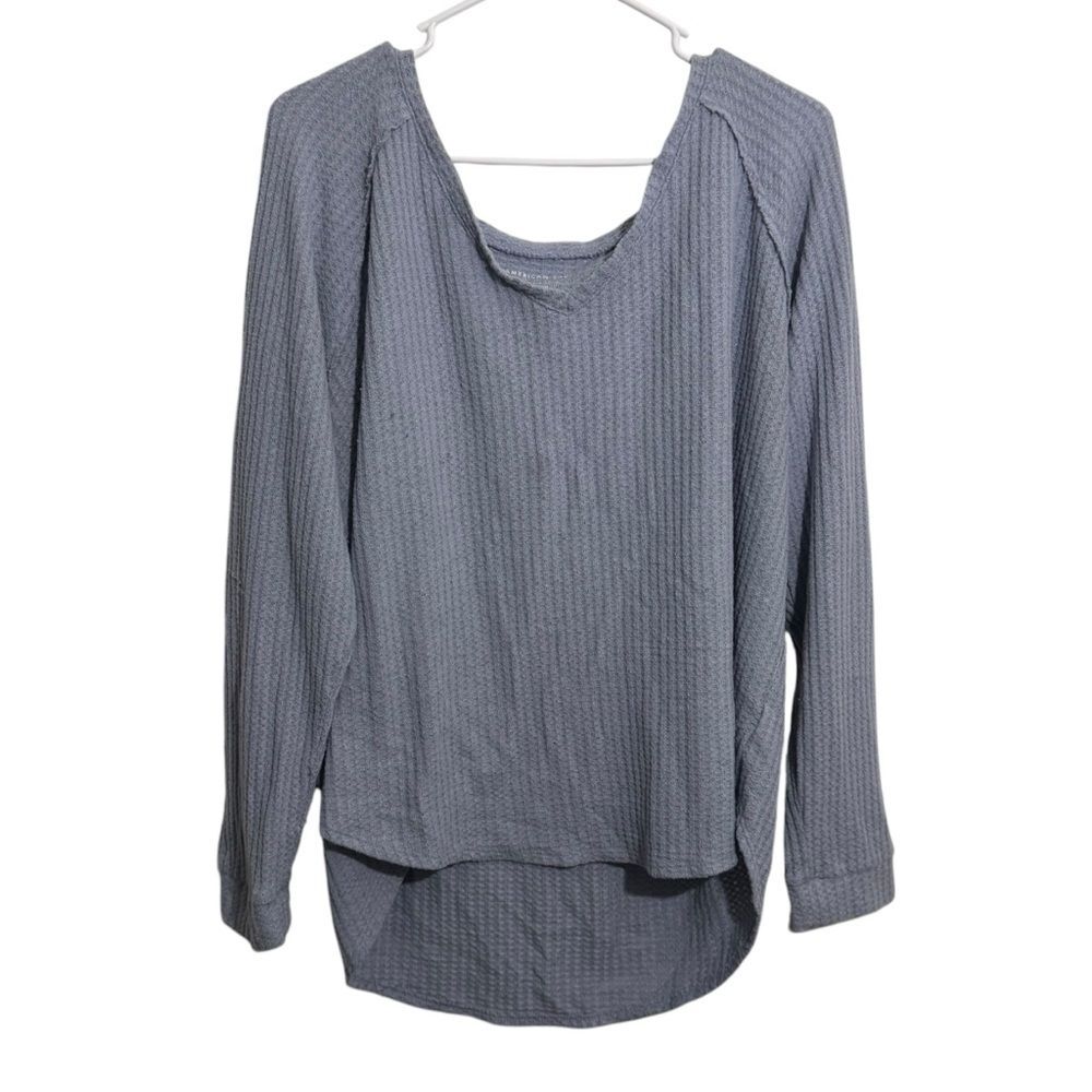 American Eagle Periwinkle Blue Waffle Knit Relaxed Fit Sweater